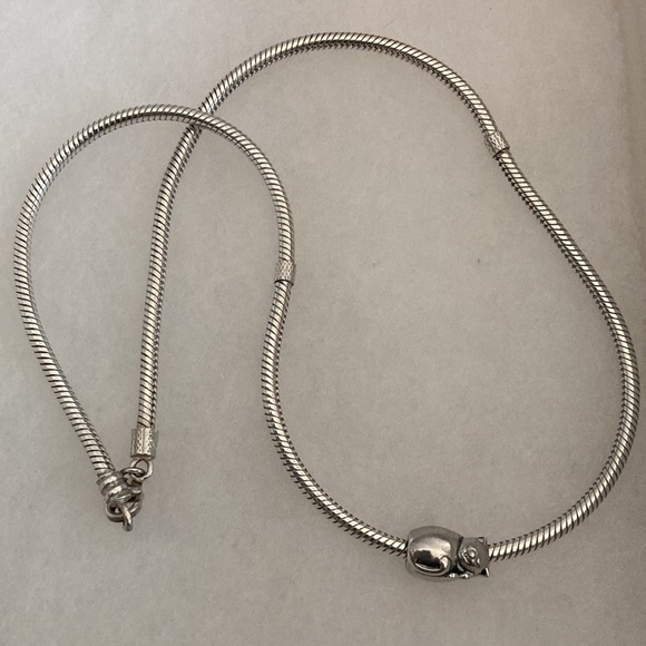 Pandora Snake Chain Necklace with Sleeping Cat Charm - Picture 4 of 4